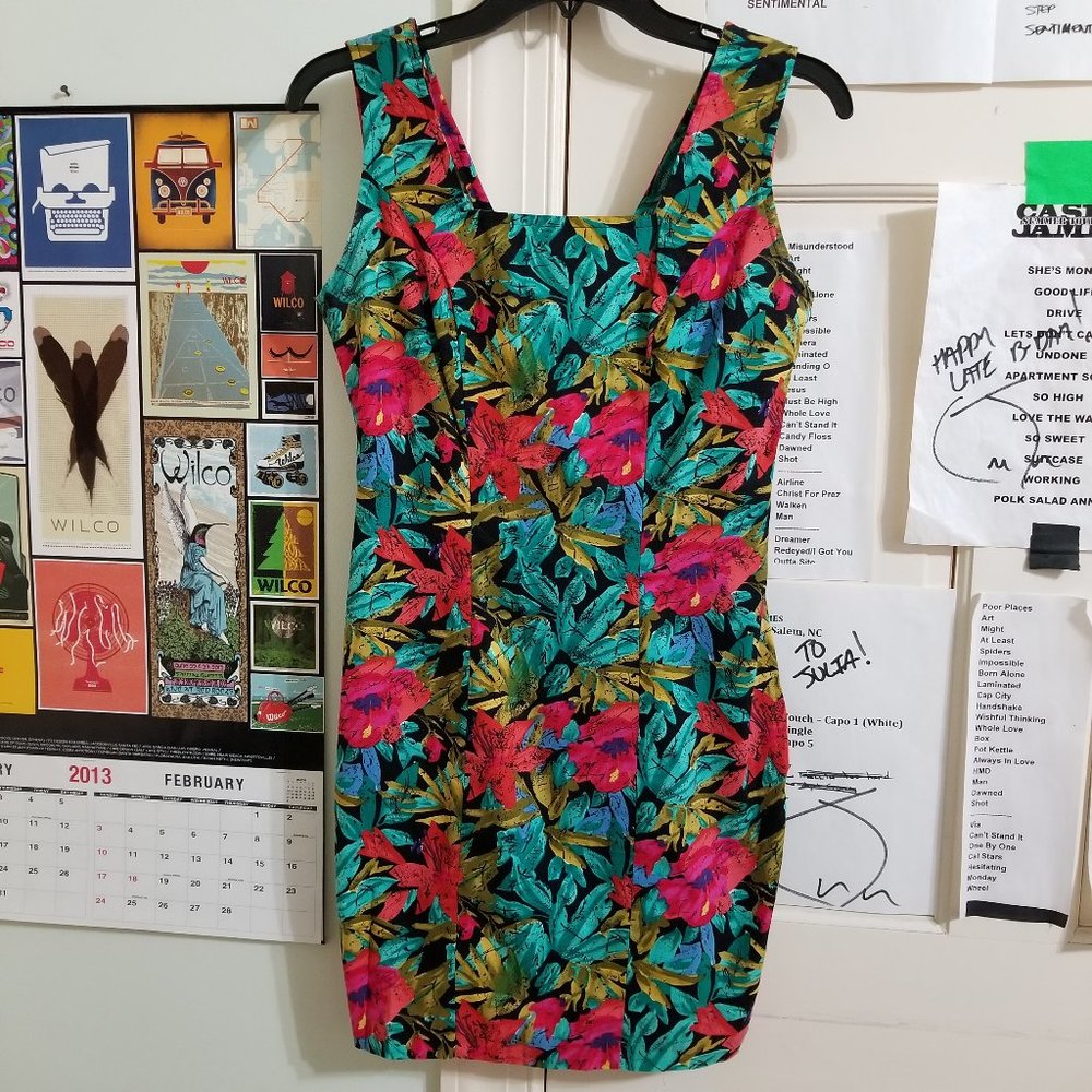 Brooks Atelier dress 3 jungle floral print sleeveless split back darts VINTAGE
